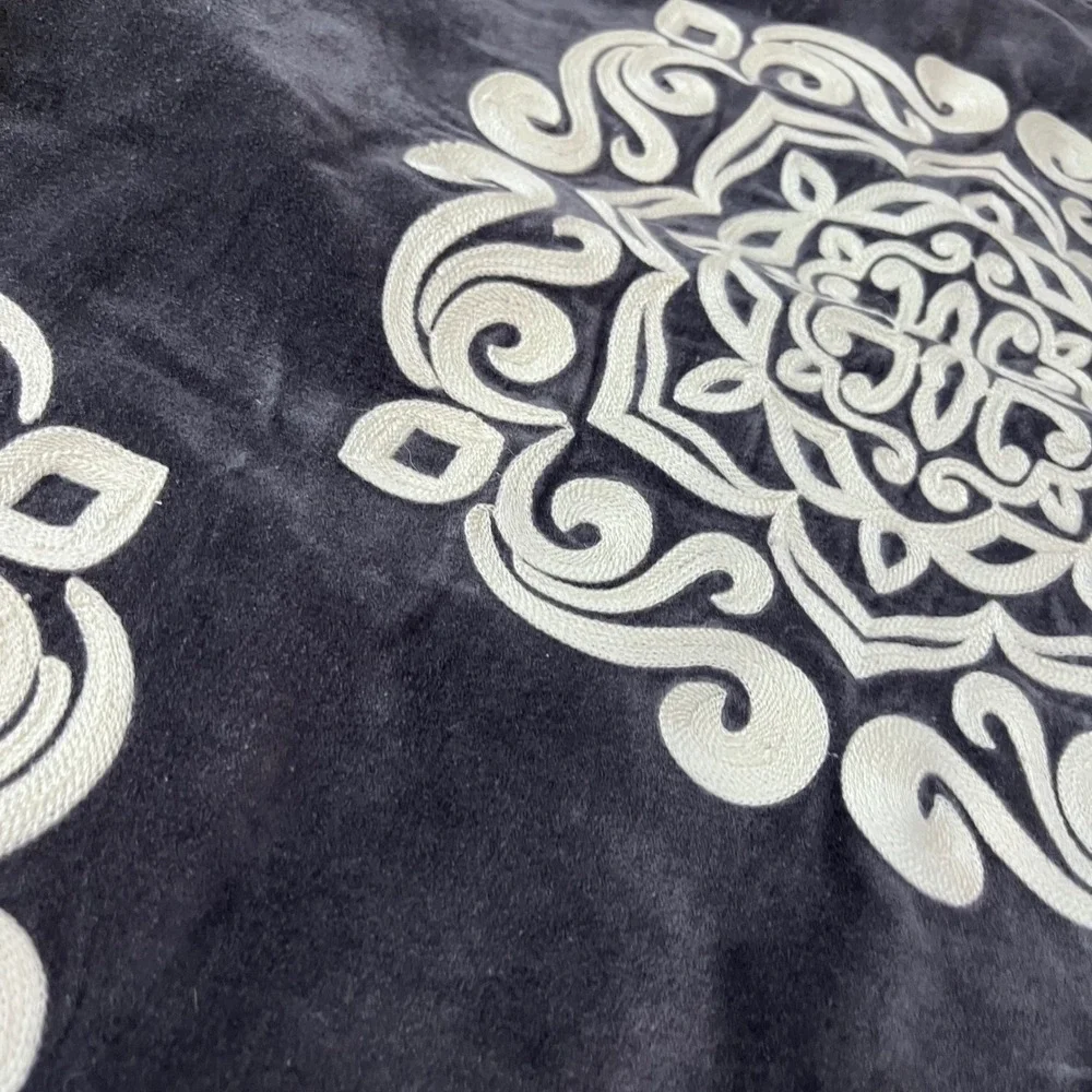 Pottery Barn 24x24 Charcoal Gray Cotton Velvet Embroidered Mandala Pillow Cover